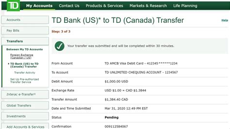 How To Transfer Money From Td Bank Us To Td Canada On Easyweb