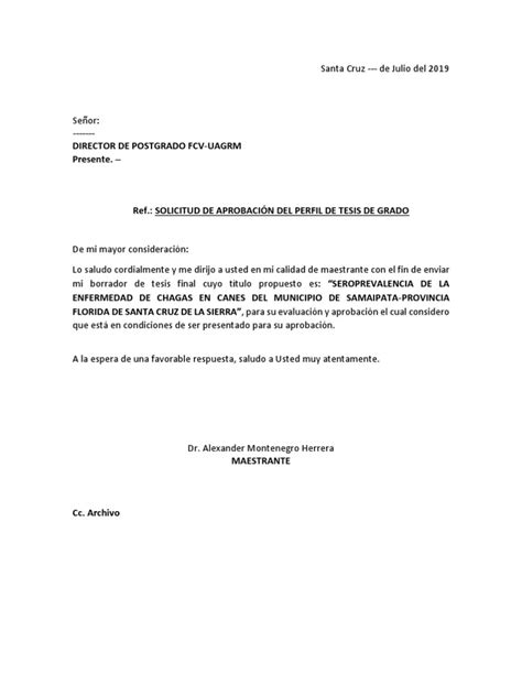 Carta De Presentacion De Borrador De Tesis Y Designacion De Tribunales
