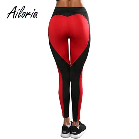 Ailoria Fitness Legging Women Skinny Redand Black Patchwork Sportwear Pants Hip Heart Push Up Sexy
