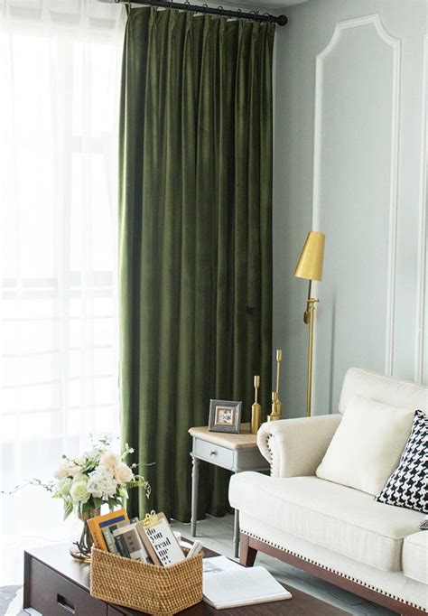 Pair Of Olive Green Velvet Curtains Bedroom Velvet Curtains Etsy In