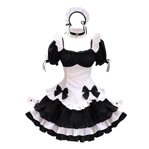 2022 Black Cute Lolita Maid Costumes French Maid Dress Girls Woman