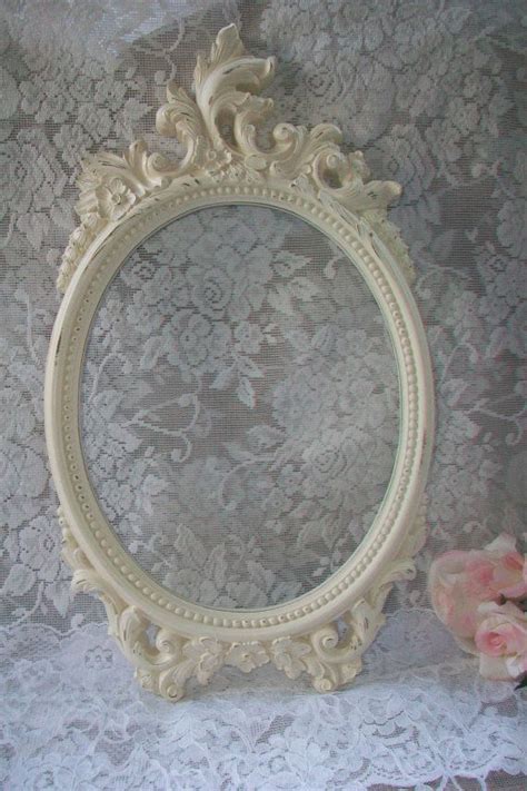 Vintage Oval Frame Creamy White Shabby Chic Frame Ornate Etsy