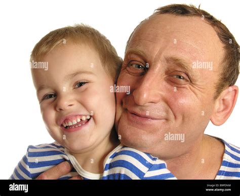 Grandfather With Grandson Smiling Isolated Stock Photo Alamy