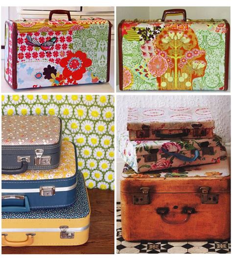 Diyable Fabric Covered Old Suitcases Valise Vintage Valise Suitcase