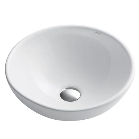 Kraus Elavo Round Vessel White Porcelain Ceramic Bathroom Sink 16 Inch