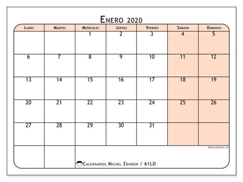 Calendario Enero 2020 61ld Michel Zbinden Es