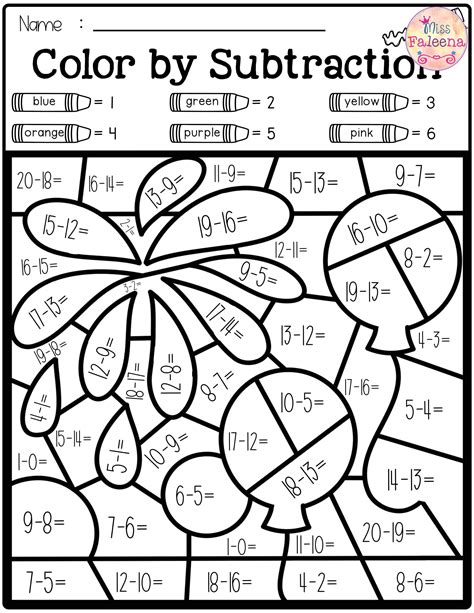 Addition Subtraction Color By Number