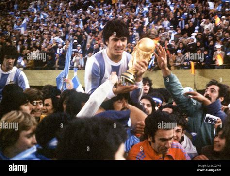 Daniel Passarella Celebrating The Fifa World Cup Argentina 1978 Holding In This Hands The Fifa
