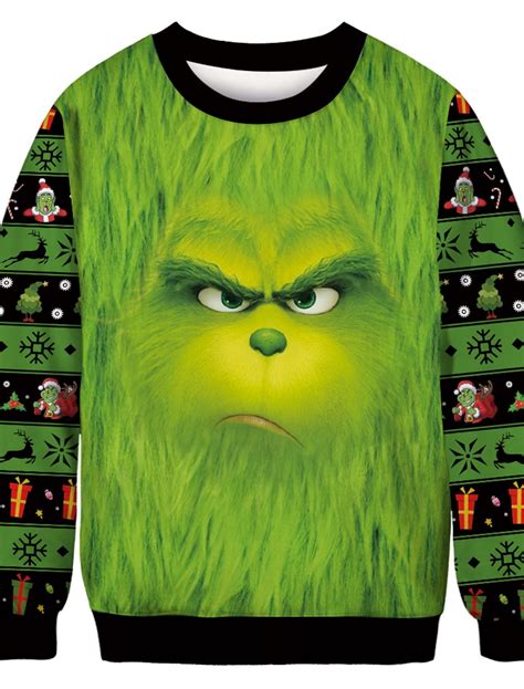 Grinch Christmas Sweater Sweatshirt Mens Christmas Casual Top