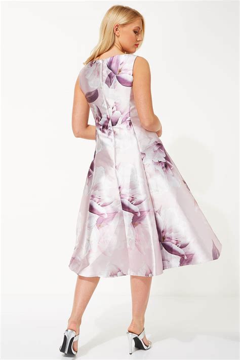 Floral Print Fit And Flare Midi Dress In Light Pink Roman Originals Uk