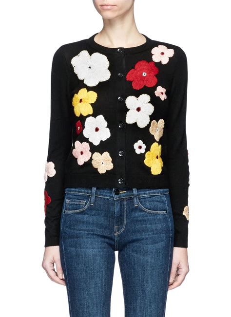 Alice And Olivia Lyndia Floral Embroidered Cardigan Modesens