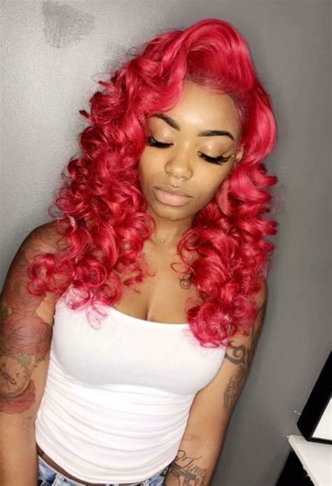 Beautiful Wine Red Long Wavy Wigs For Black Women Human Hair Wigs Lace