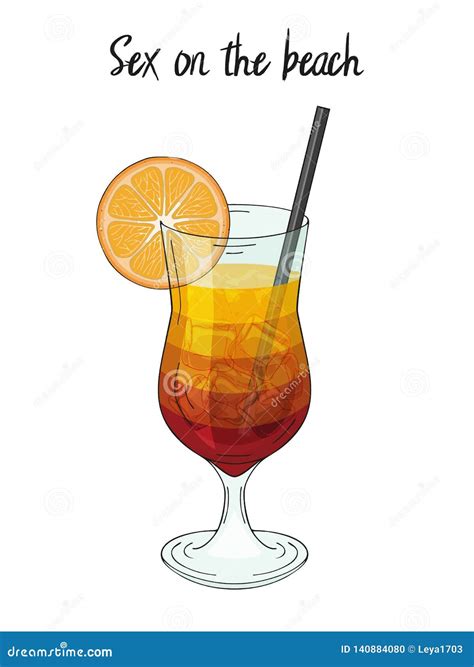 Sex On The Beach Cocktail With Orange Decorations Stock Vector
