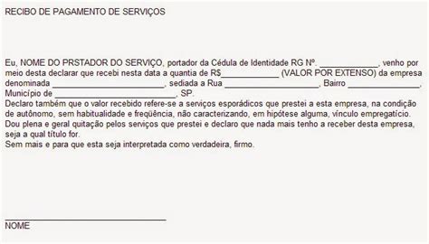Jornal R 7ª Modelos De Recibos De Pagamento Para PrestaÇÃo De ServiÇos