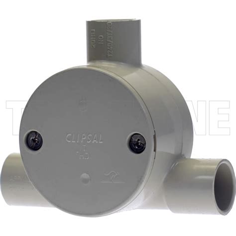 clipsal 20mm 3 way shallow round tangential t type junction box t240 3t 20 gy conduit
