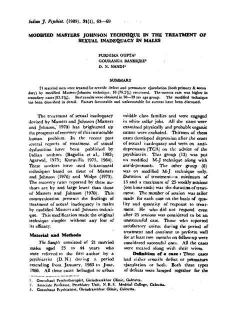 Pdf Modified Masters Johnson Technique In The Treatment Of Sexual Inadequacy In Males