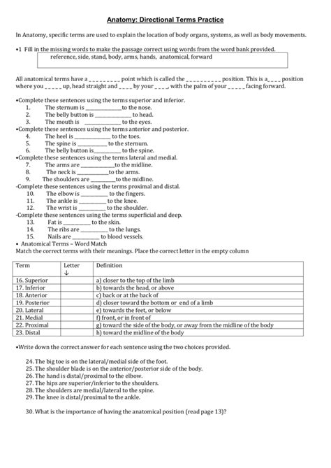 Try to remember, you always have to care for your child with amazing care, compassion and affection to be. Anatomical Directional Terms Worksheet - Bluegreenish