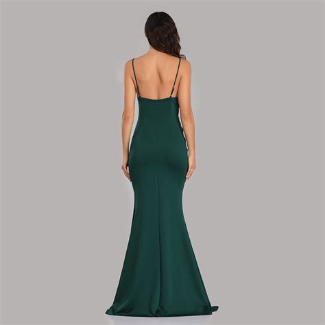 Green Mermaid Spaghetti Straps Long Prom Dresses With Slit Xu90815