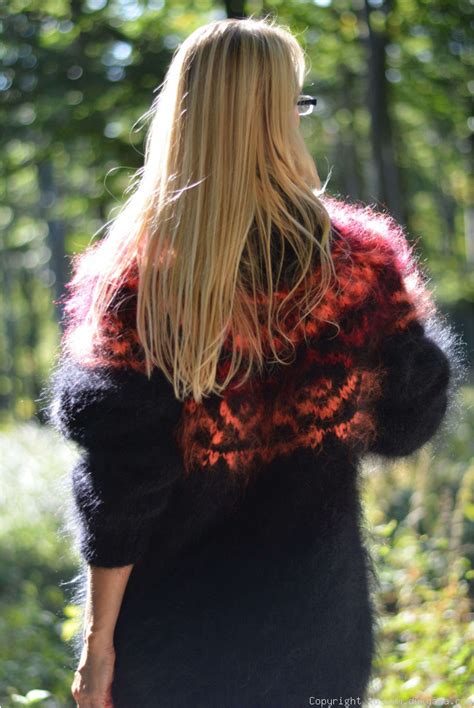 Hand Knitted Fuzzy Mohair Icelandic Sweater In Blacki76