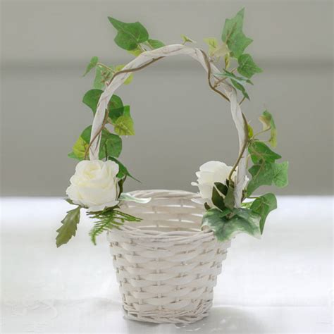 Silk Garden Rose And Woodland Ivy Flower Girl Basket By The Flower