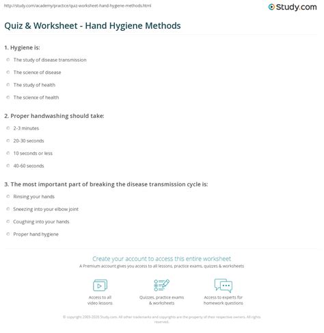Quiz And Worksheet Hand Hygiene Methods
