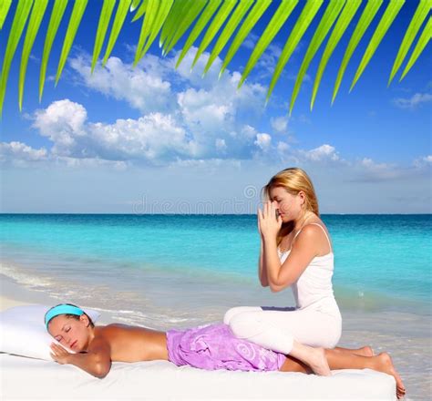 Caribbean Beach Massage Meditation Shiatsu Woman Stock Image Image Of