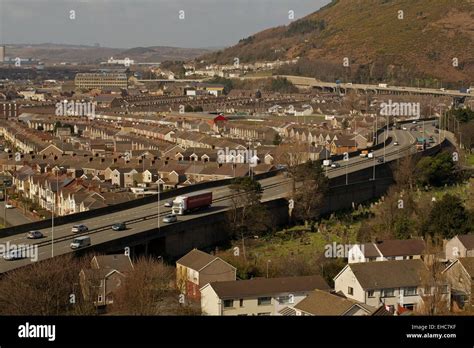 M4 Motorway Cuts Through The Steel Making Town Of Port Talbot South