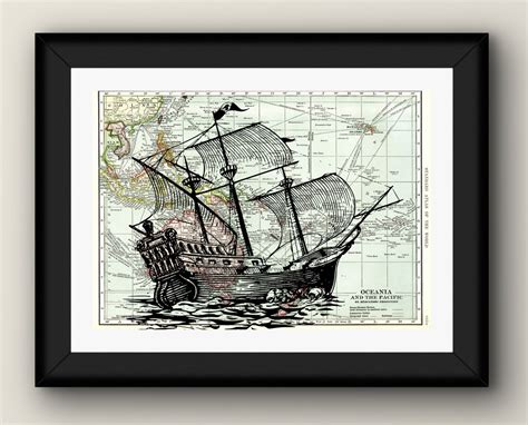 Pirate ship print / Nautical wall art / Vintage map print | Etsy | Nautical wall art, Nautical ...