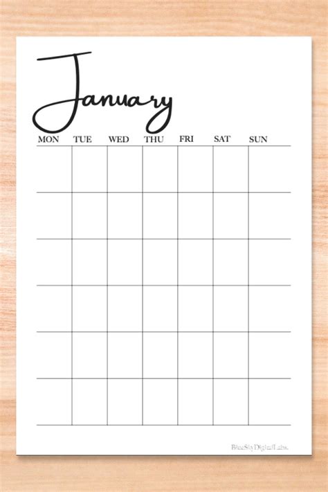 12 Month Blank Calendar Printable Etsy