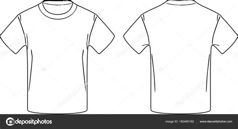 Witte mannelijke tshirt. Front en terug contour tekening — Stockvector