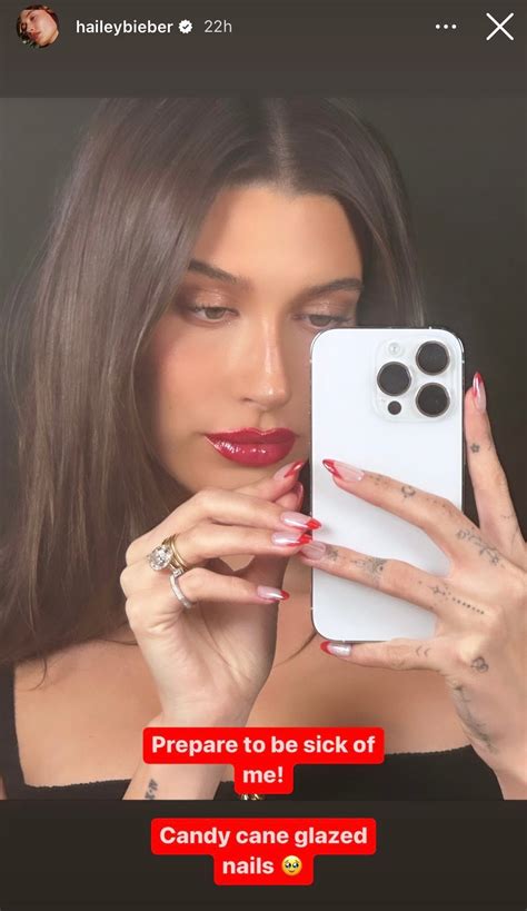 Hailey Bieber Has Dubbed Candy Cane Glazed Nails The Holidays
