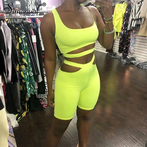 Simenual Neon Green Fitness Active Wear Women Casual Tracksuit Cut Out Sporty Athleisure 2