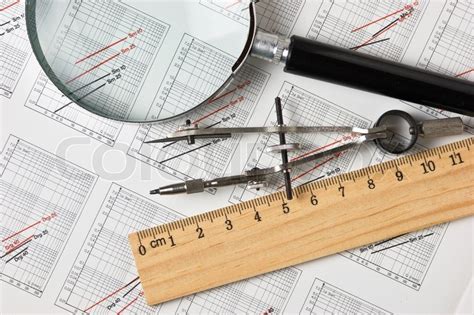 Engineering Tools On A Technical Drawing Stock Photo