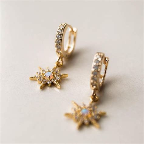 Opal Star Huggies Gold Huggies Tiny Hoop Earrings Small Etsy Tiny
