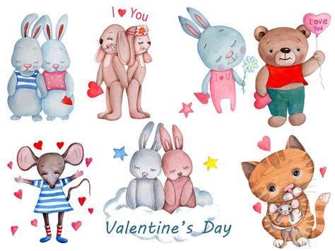 Valentines Day Cute Cartoon Animals Love By Teddy Bears And Their