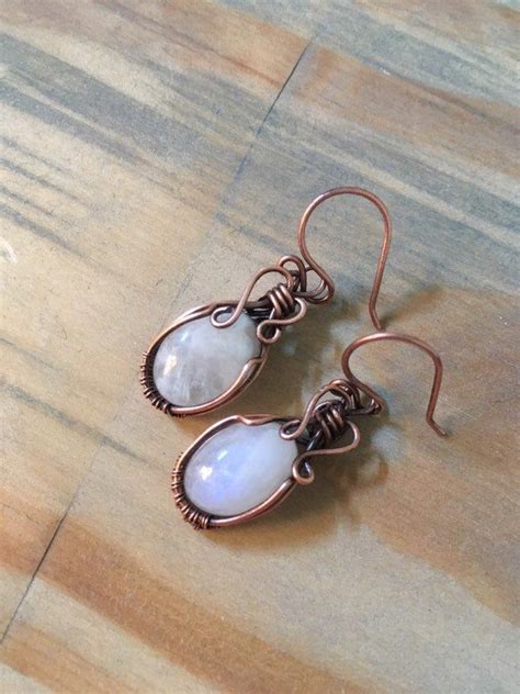Moonstone Wire Wrap Earrings Wire Wrapped Earrings Copper Etsy