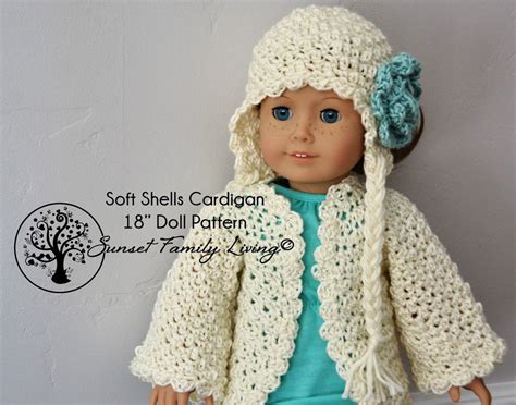 Crochet doll clothes with these fun patterns from annie's! Soft Shells Cardigan for 18″ Dolls - Sunset Family Living ...