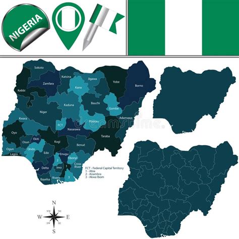 Carte Du Nigéria Avec Les états Appelés Illustration De Vecteur