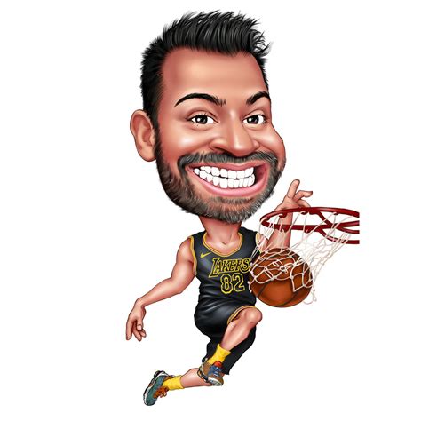 Caricature De Basket Ball Personnalisée Avec Joueur En Uniforme