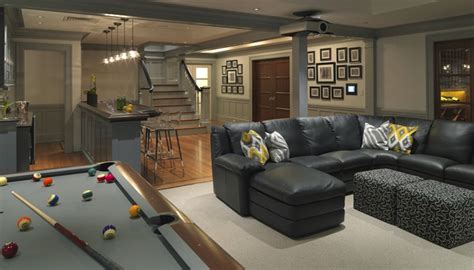 The range includes home pub and bar table sets, home bars, barstools, game tables and chairs, wine racks and bar cabinets. Basement Game Room - Contemporary - basement - Kate ...
