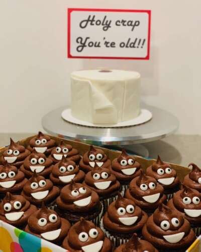 Toilet Paper Cake And Poop Emoji Cupcakes