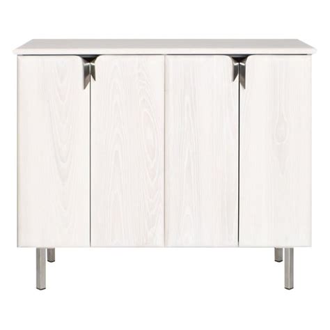 Ribbon Console 2 Door Shallow Ivory Ash Wood Nickel Hardware By