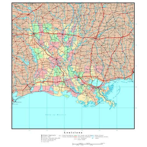 Laminated Map Large Detailed Administrative Map Of Louisiana State