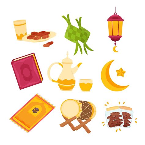 Flat Set Of Ramadan Kareem Mubarak Vector Illustration Element Various