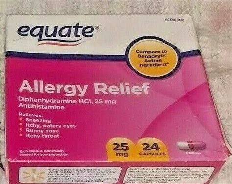 Equate Allergy Medication 25mg Capsules Antihistamine 24 Ct For Sale