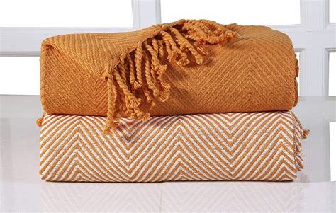 Ehc Luxury Pack Of 2 Chevron Cotton Single Sofa Throw Blanket 125x