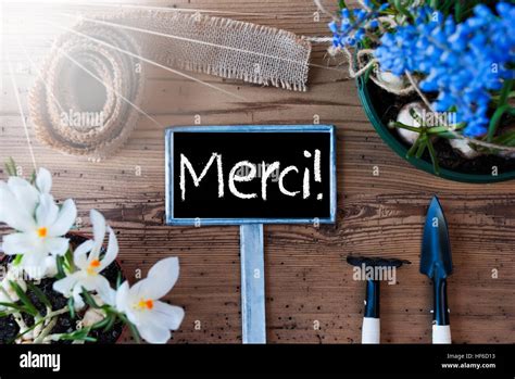 Sunny Spring Flowers Sign Merci Means Thank You Stock Photo Alamy
