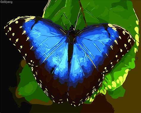 Acrylic Paint Diy Blue Butterfly Home Wall Art Picture Oil Painting