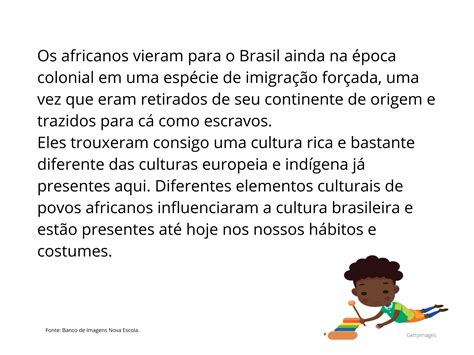 a influência da cultura africana trazida para o brasil planos de aula 4º ano geografia