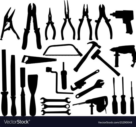 Black And White Silhouettes Of Tools For Construction Or Home